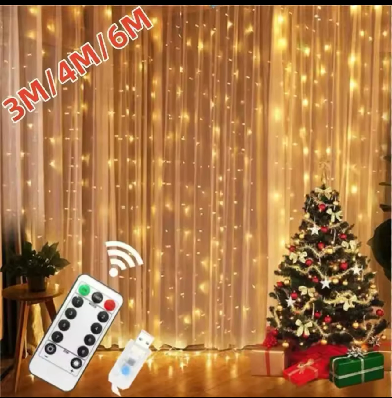 LED Curtain Fairy Lights - USB Powered, Remote Control, Festive Decor (Multiple Sizes)