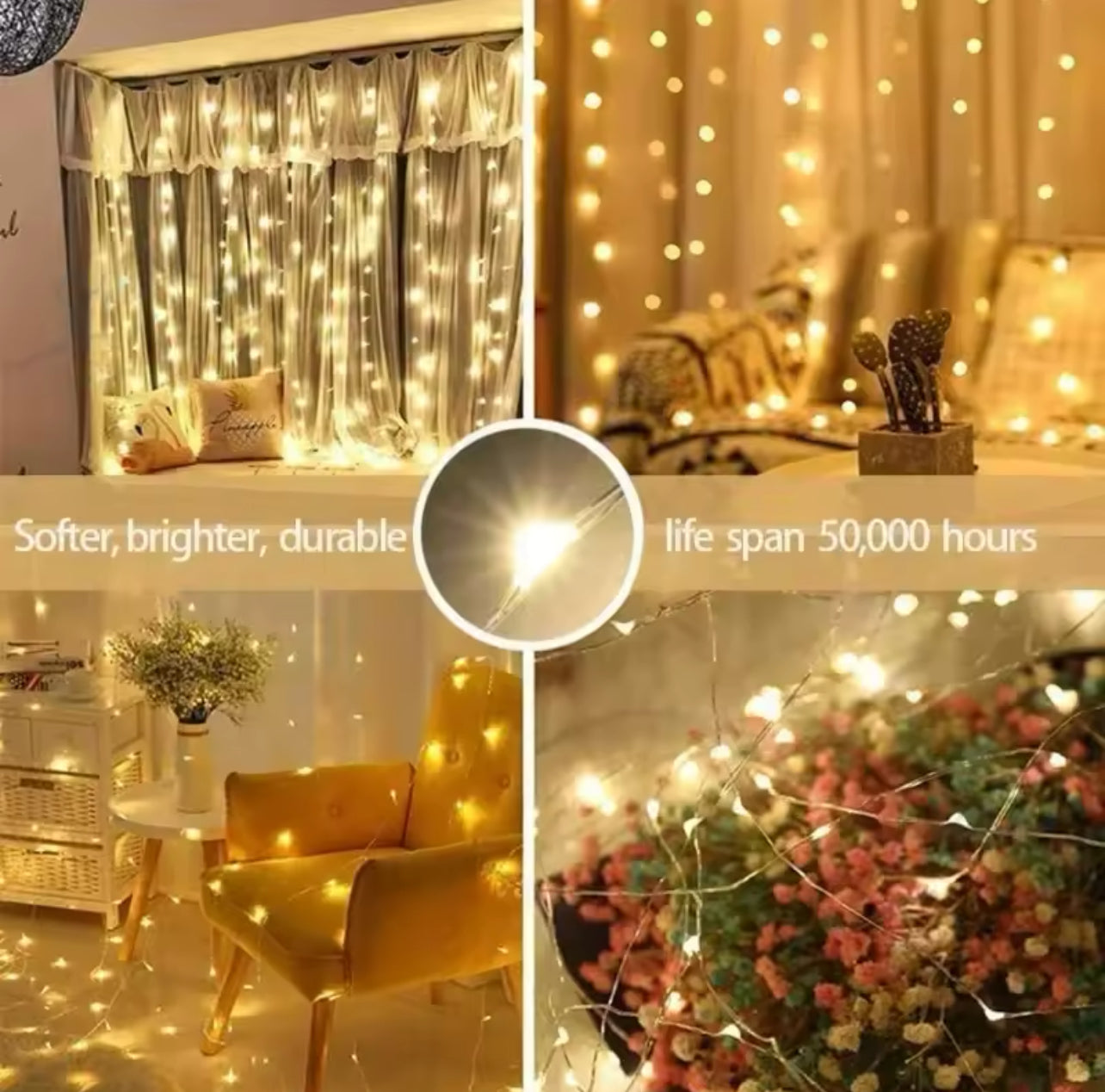 LED Curtain Fairy Lights - USB Powered, Remote Control, Festive Decor (Multiple Sizes)